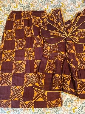 Women's Two-Piece Set in Maroon & Mustard - Stylish Patterned Outfit